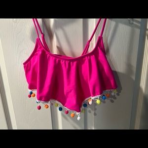 Juniors medium pink tassel swim suit top